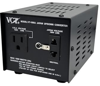 VCT VT-1000J – Transformateur japonais de tension haut/bas convertit le Japon 100 V en 120 V ou Vice Versa -1000 W, noir