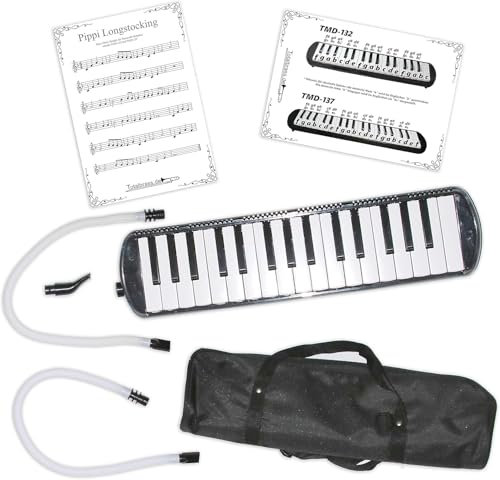 Tuyama TMD-132 Melodica Negro - 32 Teclas - Con Boquilla y 2 Tubos de Soplado - Incluye Bolsa de Transporte - Piano de Viento