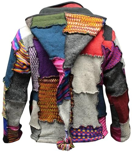 Shopoholic Fashion Herren Batik Patchwork Hippie Jacke Fleece Gefütterter Boho Pullover