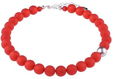 Adi-Modeschmuck Halskette 'Fiona', italienische Polarisperlen | Asymmetrisch sitzende metallic Akzentperle, Handgefertigt in Berlin, Original italienische Perlen