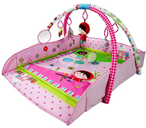 Just4baby Große 110 x 110 cm leichte und musikalische 4-in-1-Baby-Aktivitäts-Spielmatte, Spielmatte, Fitnessstudio, rosa Mädchen