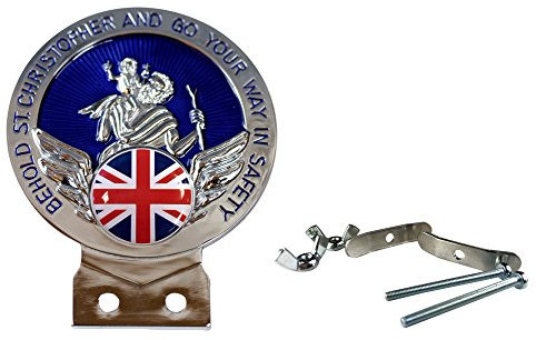 Union Jack GB Flag Blue St Christopher Car Badge + Fixings