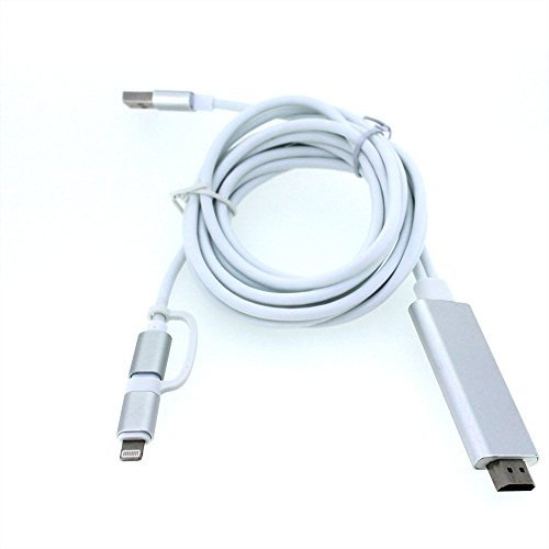 Cavo HDTV, YF10 piedi 2 in 1 Smart TV HDMI Cavo adattatore 8 pin + cavo micro USB a USB HDTV per Samsung Galaxy X6 S4 S6 Edge note 2 4 5 iPhone se 5 5S 6 6S 6 Plus 6S Plus 7s 7PLUS (argento)