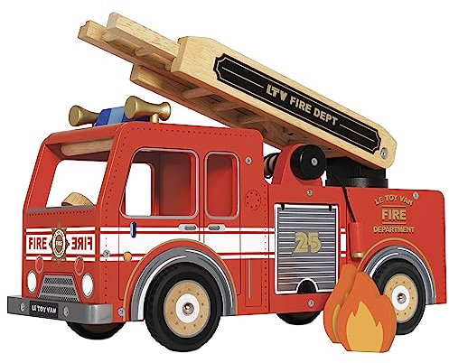 Le Toy Van - Pretend Play Wooden Fire Engine Toy Truck Vehicle Play Set Includes Firefighter Figure and Accessories | Fireman Playset For 3 Year Olds +