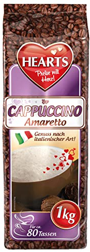 HEARTS Typ Cappuccino Amaretto, 1kg Instant Kaffeepulver,Aromatisiertes Getränkepulver mit löslichem Bohnenkaffee, 80 Tassen