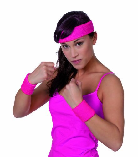Wilbers Karnaval 3 TLG. Set Schweißband, Arm und Stirnband, Neon - Pink