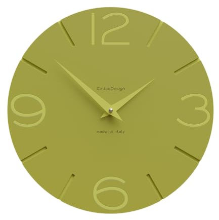 CalleaDesign - Smile Wanduhr, handgefertigt in Italien, 30 cm, elegant und leise, hohe Qualität, perfekte Geschenkidee [Oliv und zederngrün].