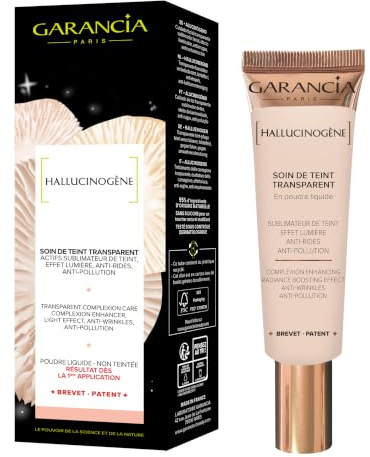 Garancia Hallucinogène Soin de Teint Poudre Liquide Anti-Rides Lumière 30ml | Sublimateur transparent effet lumière. Peptides de jeunesse, shiitake et poudres de lumière, anti-rides et anti-pollution
