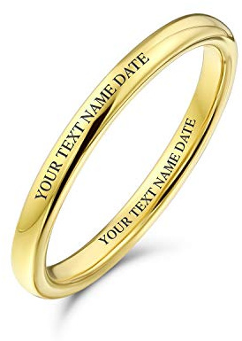 Bling Jewelry Unisex-Titan-Trauring Band Ring Einfaches Kuppeldesign Komfort-Passform für Männer und Frauen Poliert Schwarz Silber Roségold Ton 5MM Paare Personalisieren