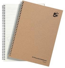 New , 5 Star Notebook Wirebound Hard Cover Recycled 80gsm A4 Manilla [Pack 5]