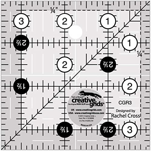Creative Grids Quilt Ruler, 3.5x3.5 inch Square, Acrylic, 1 inch Grids, 1/8 and 1/4 inch Markings