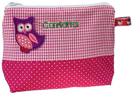 Kulturbeutel mit Namen, Kosmetiktäschen Applikation, Waschbeutel Kinder, Kulturtäschchen, Kindertäschchen, Kinder Waschtasche, Sammeltasche, Farbe:pink Eule