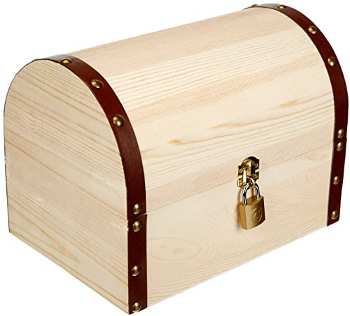 Glorex 6 2003 350 - Schatztruhe mit Schloss aus Kiefernholz, ca. 27 x 18 x 20 cm groß, FSC Mix, naturbelassene Schatzkiste zum Bemalen, Bekleben und Verzieren