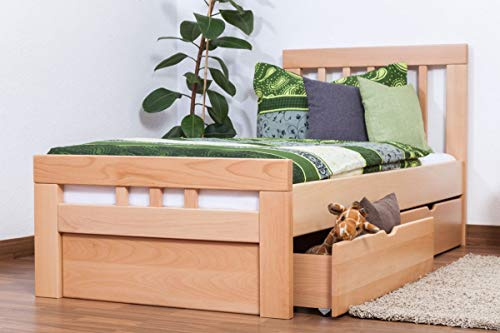 Steiner Shopping Einzelbett/Gästebett Easy Premium Line K8 inkl. 2 Schubladen und 1 Abdeckblende, 90 x 200 cm Buche Vollholz massiv Natur