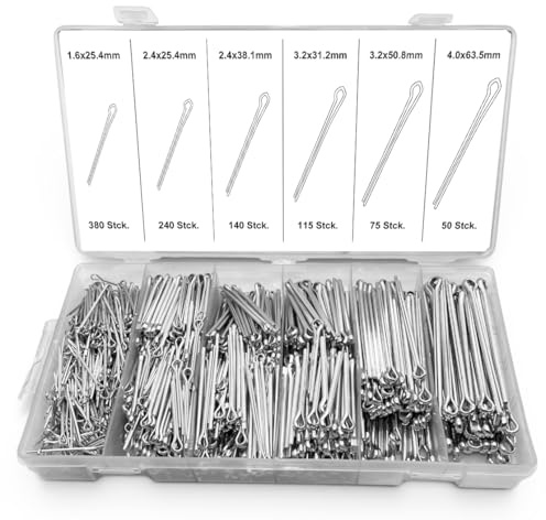 Alkan Sicherungssplinte 1000-tlg 25-64 mm verzinkt Splinte Sortiment | Sicherungsstecker, Splintstifte und Federstecker aus verzinktem Stahl, 6 Größen, sortiert in Sortimentsbox