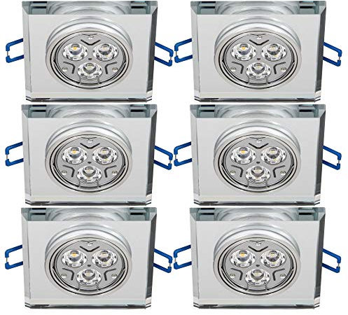 Trango 6er Set *CRYSTAL* LED Einbaustrahler 6729S-06HP-AK aus Glas handgeschliffen & Alu inkl. 6x 4.2 Watt GU10 LED Leuchtmittel 3000K warmweiß, Einbauleuchte, Deckenleuchte, Badleuchte, Deckenlampe