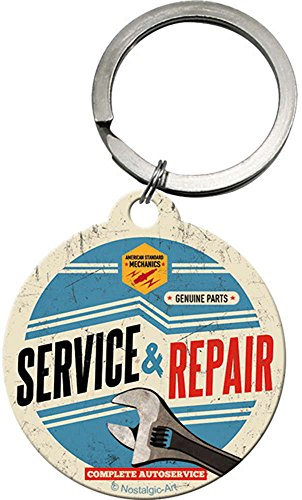 Nostalgic-Art Retro Schlüsselanhänger Rund, Service & Repair – Geschenk-Idee für Auto & Motorrad-Fans, aus Metall, Vintage-Design, Ø 4 cm