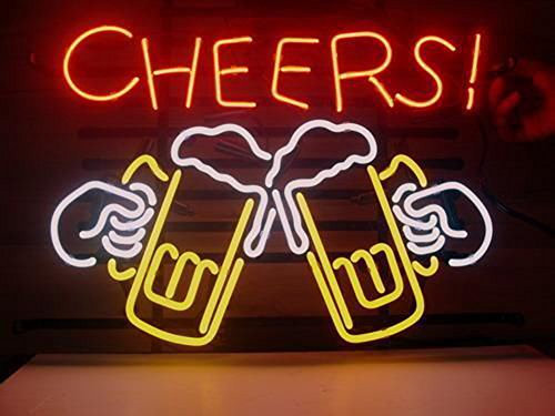 Cheers Beer Real Glass Neon Light Sign Home Beer Bar Pub Recreation Room Game Room Windows Garage Wall Store Sign (17x14 Large)