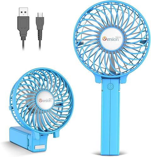 VersionTech Mini Handheld Fan, Foldable Personal Portable Desk Cooling Fan with USB Rechargeable Battery Operated Electric Fan for Office Room Outdoor Household Traveling(3 Speed, Blue)