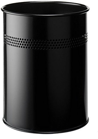 Durable 330001 Papelera redonda de metal, 15 litros, perforación 30 mm, negro