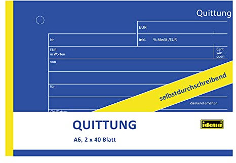 Idena 314261 - Quittungsblock DIN A6 selbstdurchschreibend, holzfreies Papier, 2 x 40 Blatt, 1 Stück