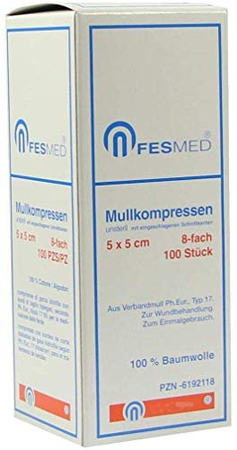 MULLKOMPRESSEN ES 5x5 cm unsteril 8fach 100 St