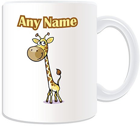Cadeau personnalisé – Big Head Tasse Girafe (Animal Design, blanc) – N'importe Quel Nom/Message sur votre mug unique