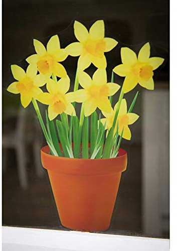 Large Daffodils in a Pot Flower Window Sticker - Static Cling Windows Decoration or Garden Decor for Greenhouse - Large