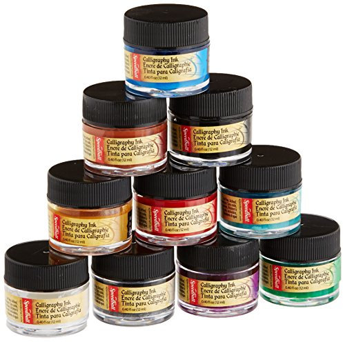 Speedball Lot de 10 encres acryliques pigmentées de 12 ML pour Calligraphie, Lettrage créatif, Art, Journal, Stylo à Encre trempée, Fournitures pour Loisirs créatifs
