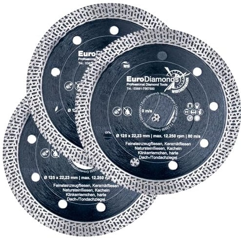 Profi Diamant-Trennscheibe Granit SUPERCUT, 3er Pack Sparset, Fliesenscheibe extra dünn, 125mm, Granit, Feinsteinzeug, hart gebrannte Ceramik, Dachziegel