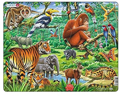 Larsen FH24 Asian Jungle Jigsaw for Kids - 20 Pieces - Educational Animal Puzzle - Boxless Tray & Frame - Fun Learning Toy for Ages 3-6 - Colourful Wildlife Puzzle