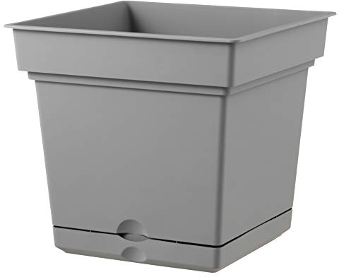 Teraplast Still Côté 38,5 cm – Jardinière d'extérieur et de Balcon en Plastique Mat, Couleur Gris Brume, 100% Recyclable avec réserve d'eau. Pot carré d'extérieur