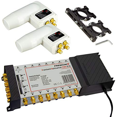 Premium X Multischalter Set 9/16 Multiswitch 2X Rocket Quattro LNB Multifeedhalter, Satverteiler 2 SAT für 16 Teilnehmer