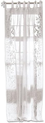 Loberon Gardine Douvaine, Vorhang mit floralen Stickereien, charmante Bindebändern, lichtdurchlässig, Raumtrenner, Leinen, weiß