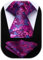 HISDERN Herren Krawatten Fuchsia Blumen Extra Lange Krawatte und Einstecktuch Set Elegante Klassisch Hochzeit Seidenkrawatte Taschentuch für Männer