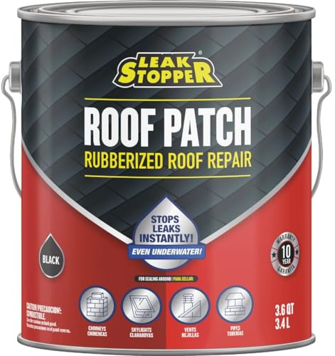 Gardner-Gibson Leak Stopper Rubberized Roof Patch 1 Gallon | 100% Flexible Instant Sealant for Built-Up Roofs, SBS Modified Roofs, Metal Roofs & Many Other Surfaces | 10 Years Warranty | Black |