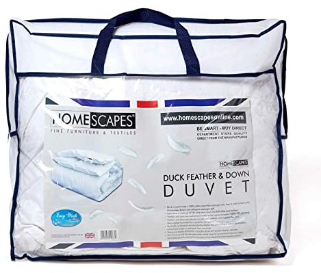 HOMESCAPES 3 in 1 All Seasons King Size 13.5 Tog (4.5 + 9), Luxury Duck Feather & Down Quilt, Anti Allergy 100% Cotton Cover Down-Proof Winter Duvets, Washable RDS & OEKO-TEX Certified