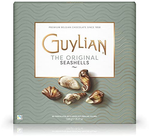 Guylian Meeresfrüchte Pralinen Luxuspackung 1000g – Original Premium Belgische Pralinen mit Nuss-Nougat Füllung und Marmorierung aus Zartbitter-, Vollmilch- und weißer Schokolade (1 x 1000g)