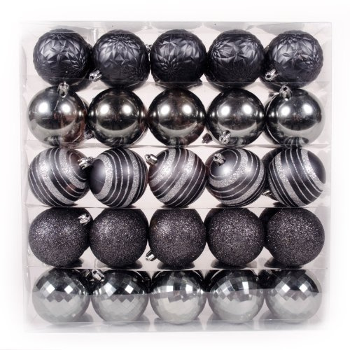 WeRChristmas 50-Piece Deluxe Variety Christmas Tree Baubles Decoration Pack, Silver/Grey