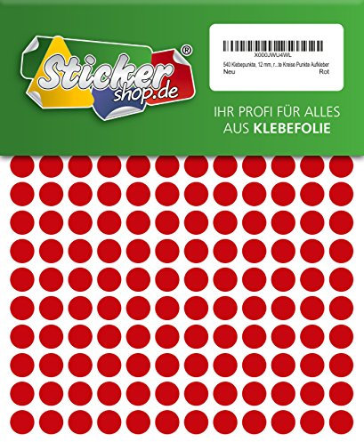 540 Klebepunkte, 12 mm, rot, aus PVC Folie, wetterfest, Markierungspunkte Kreise Punkte Aufkleber