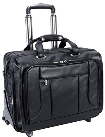 McKlein, S Series, WEST Town, Pebble Grain Calfskin Leather, 17 Leather Fly-Through Checkpoint-Friendly Patented Detachable -Wheeled Laptop Briefcase, Black (15705)
