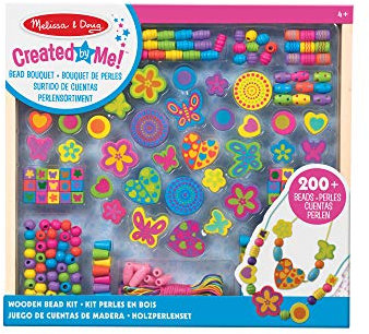 Melissa & Doug Holzperlen-Set - mit 200 farbigen Holzperlen zum Fädeln von Ketten und Armbändern und anderen kreativen Bastelideen, für Kinder ab 4 Jahren
