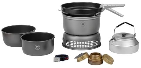 Trangia Ultralight Alu Hardanodized Sturmkocher Set mit Brenner, 2 Töpfen, Bratpfanne, Wasserkessel, Windschutz und Griffzange - für 3-4 Personen - Aluminium - Spiritusbrenner