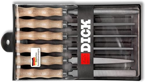 F. DICK 11871020 - Set di 6 lime per chiavi (100 mm, con manico in legno, taglio 2 – per rimozione di materiale medio, diverse forme, lime da officina)