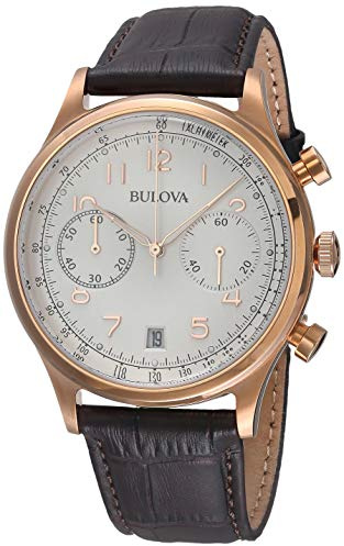 Bulova Mens Classic Brown Strap Rose Gold Accent Watch 97B148