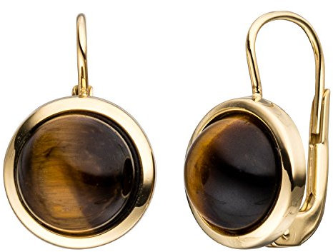 Jobo Damen Boutons rund 333 Gold Gelbgold 2 Tigeraugen braun Ohrringe Ohrhänger