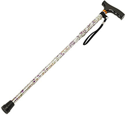 Homecraft Folding Coloured Walking Stick with Wooden Handle, Lightweight Adjustable Walking Cane for Balance, Mobility Aid, Woodland Flowers, 775-875mm
