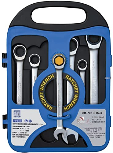 SW-Stahl S1594 Gabelringratschenschlüssel Satz 8-19 mm - 7-teilig | Ringratschenmaulschlüssel Set aus Chrom-Vanadium - Multi-Profil für metrische und Zoll Schrauben - 72 Zähne Ratsche