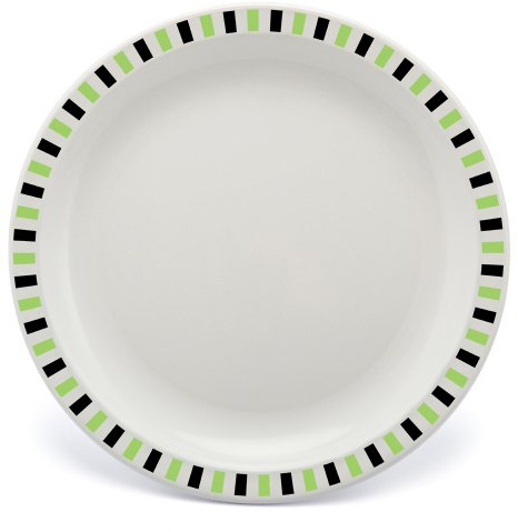 Harfield 23cm Polycarbonate Plastic Rimmed Patterned Plate Lime & Black Stripes (Pack of 4)