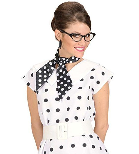 NET TOYS Foulard Points Foulard Satin rétro Noir-Blanc à Pois Foulard en Satin Polka Dots châle Rockabilly Points Foulard années 50 Accessoire déguisement soirée à thème